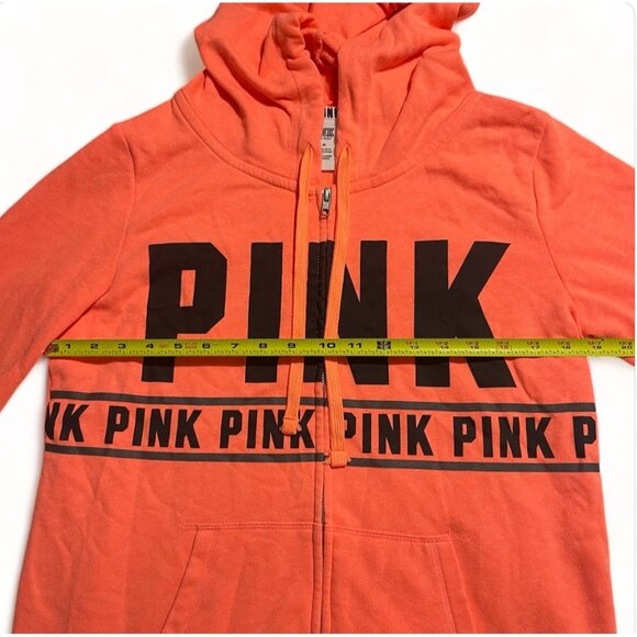 PINK Victoria's Secret Womens Zip-Up Hoodie Coral & Black Medium - Picture 8 of 10